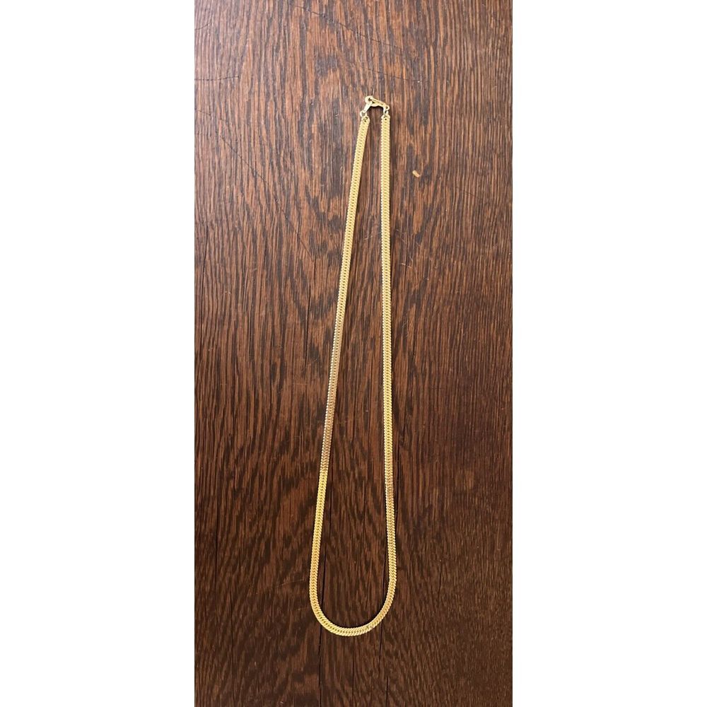 Vintage Gold Tone Herringbone Chain Necklace 18" Flat‎ Link Retro
